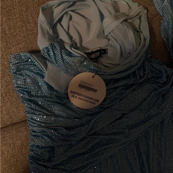 Babyboo Fashion Dazzling Strapless Blue Dress + Scarf - Picture 5 of 6